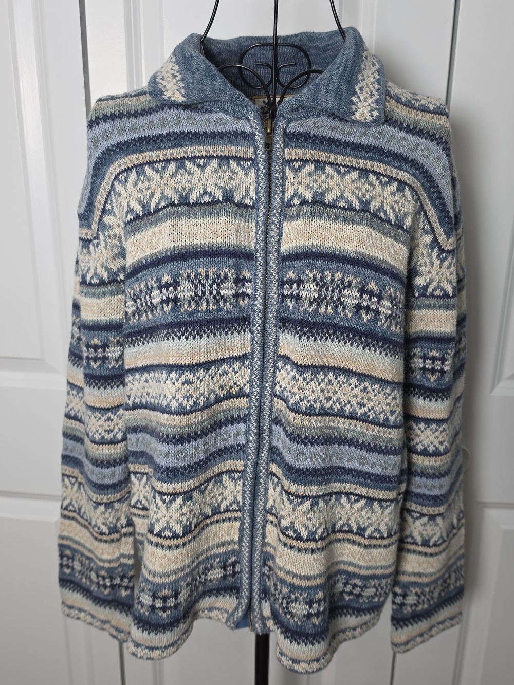 Vintage Y2K Heirloom Collections Fair Isle Zip Sweater Blue M
